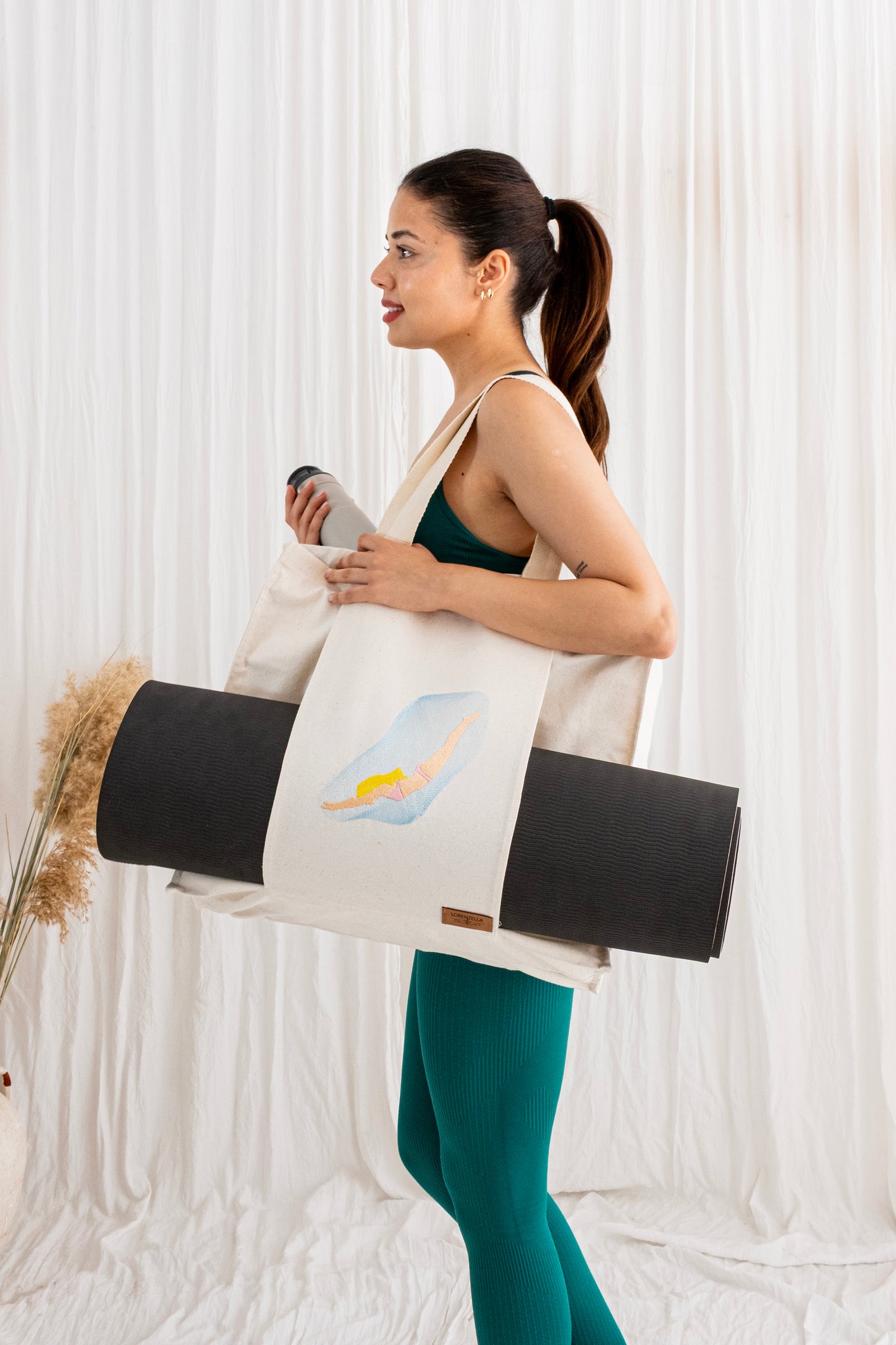 Große Yoga- und Pilates-Tragetasche im Boho-Stil – Mattenträger aus 100 % Baumwolle mit Fronttasche