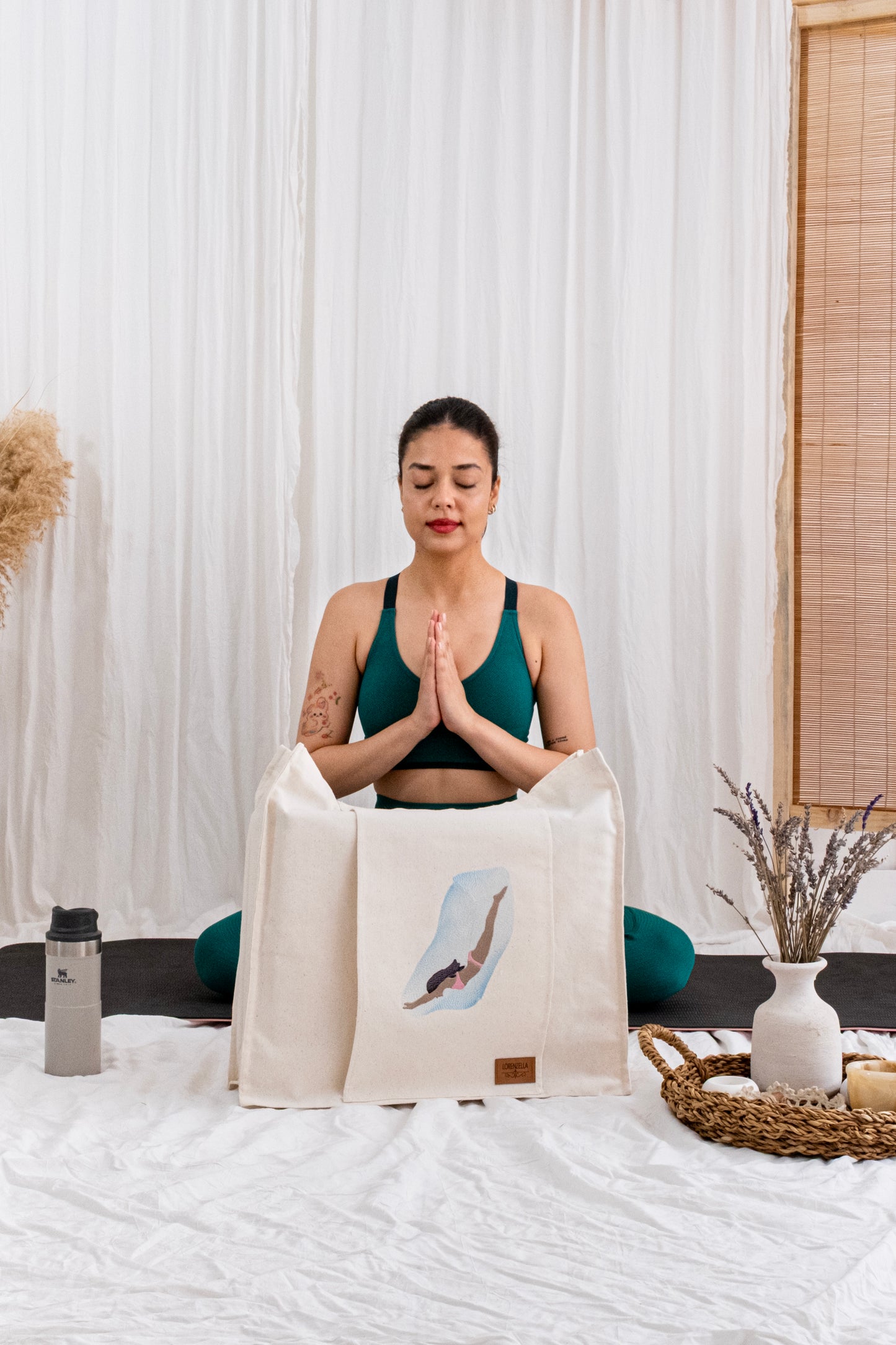 Große Yoga- und Pilates-Tragetasche im Boho-Stil – Mattenträger aus 100 % Baumwolle mit Fronttasche