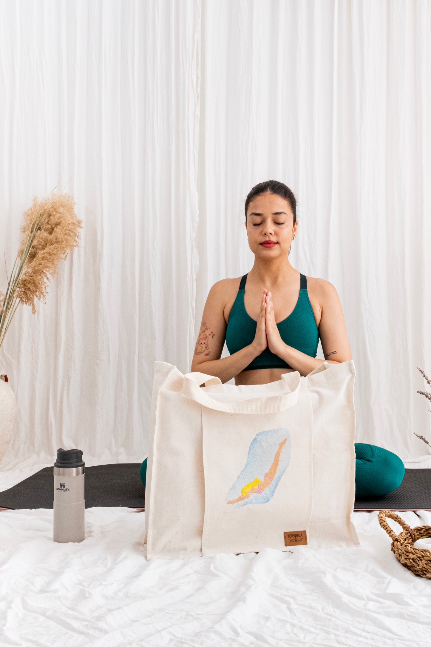 Große Yoga- und Pilates-Tragetasche im Boho-Stil – Mattenträger aus 100 % Baumwolle mit Fronttasche