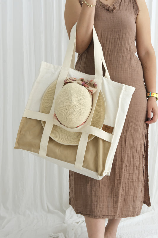 Boho-Strand- und Einkaufstasche mit integrierter Huttasche