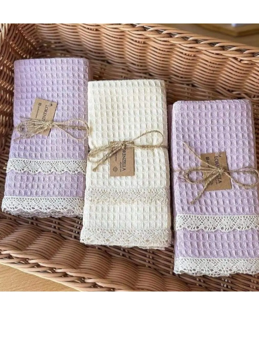 6-teiliges Küchenhandtuch-Set aus 100% Baumwolle – 40x60 cm mit Spitzenbesatz | Lorenzella