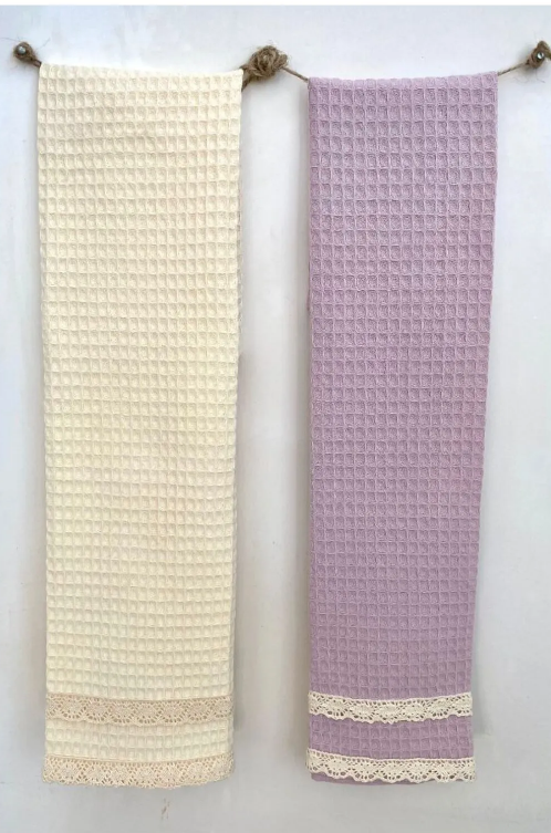 6-teiliges Küchenhandtuch-Set aus 100% Baumwolle – 40x60 cm mit Spitzenbesatz | Lorenzella