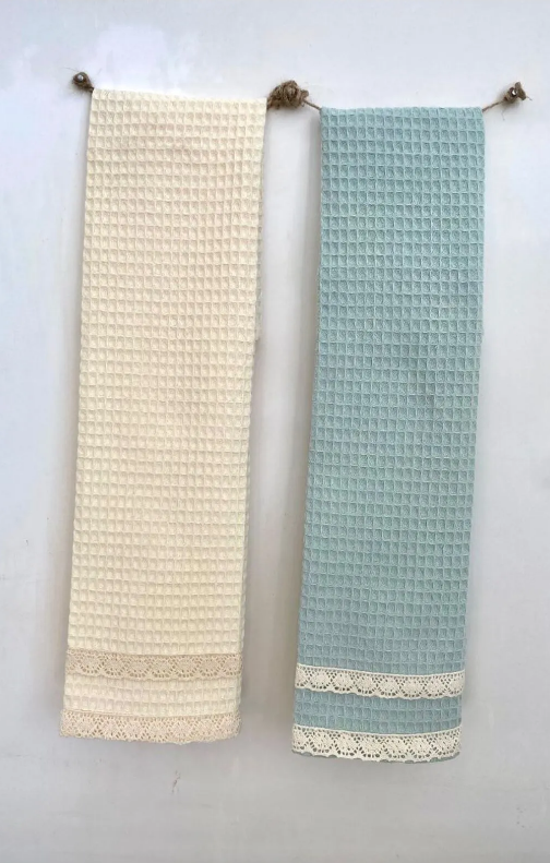 6-teiliges Küchenhandtuch-Set aus 100% Baumwolle – 40x60 cm mit Spitzenbesatz | Lorenzella