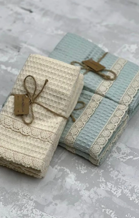 6-teiliges Küchenhandtuch-Set aus 100% Baumwolle – 40x60 cm mit Spitzenbesatz | Lorenzella