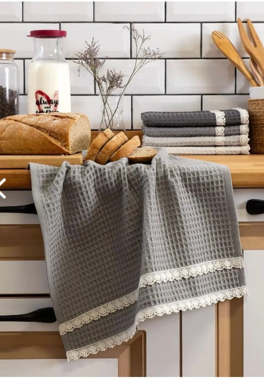 6-teiliges Küchenhandtuch-Set aus 100% Baumwolle – 40x60 cm mit Spitzenbesatz | Lorenzella
