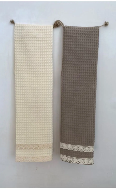6-teiliges Küchenhandtuch-Set aus 100% Baumwolle – 40x60 cm mit Spitzenbesatz | Lorenzella