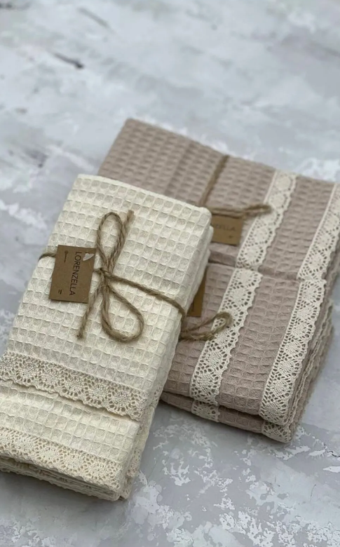 6-teiliges Küchenhandtuch-Set aus 100% Baumwolle – 40x60 cm mit Spitzenbesatz | Lorenzella