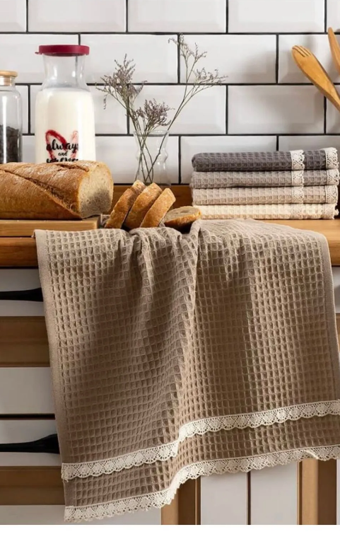 6-teiliges Küchenhandtuch-Set aus 100% Baumwolle – 40x60 cm mit Spitzenbesatz | Lorenzella