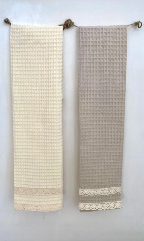 6-teiliges Küchenhandtuch-Set aus 100% Baumwolle – 40x60 cm mit Spitzenbesatz | Lorenzella