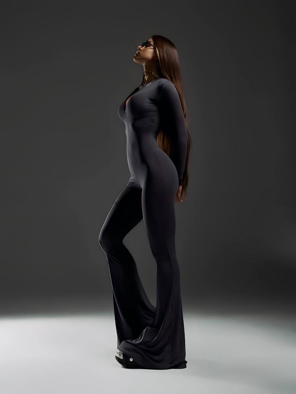 Women’s Full-Length Stretch Jumpsuit – Black Icon Model