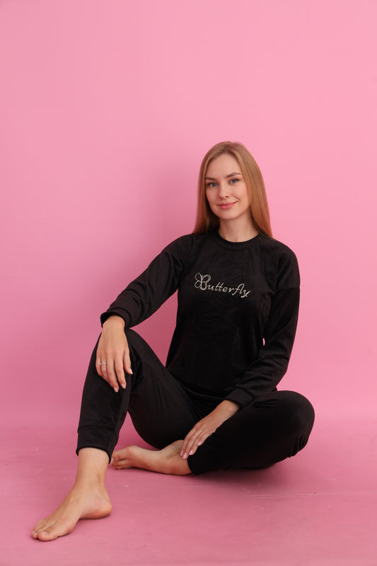 French Velvet Women's Tracksuit - Butterfly Model