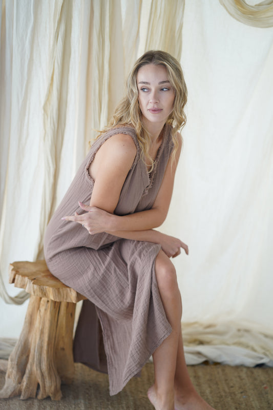 Boho Sleeveless Muslin Dress – 100% Cotton Lightweight Summer Dress
