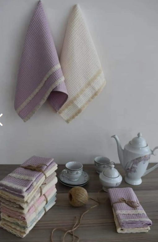 6-Piece 100% Cotton Kitchen Towel Set – 40x60 cm with Lace Trim | Lorenzella