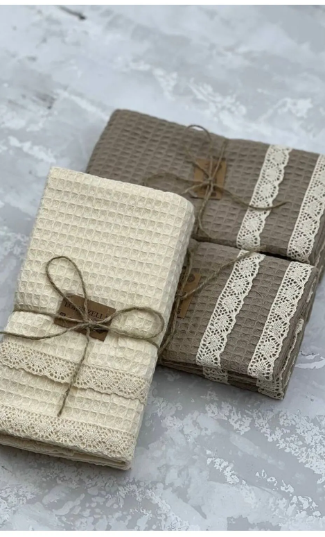 6-teiliges Küchenhandtuch-Set aus 100% Baumwolle – 40x60 cm mit Spitzenbesatz | Lorenzella