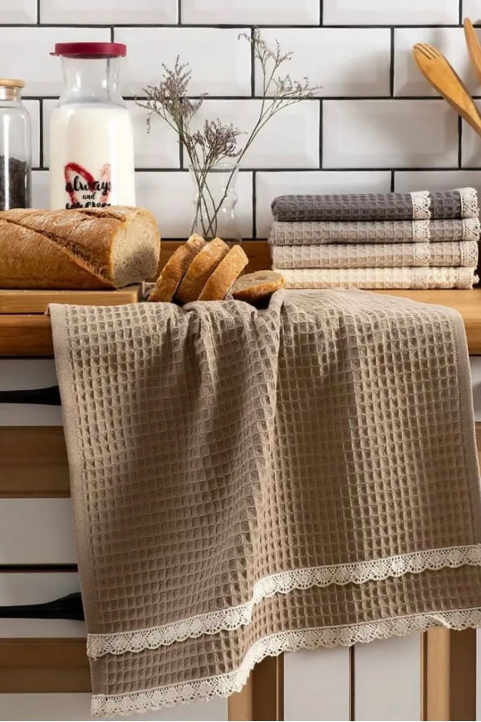 6-Piece 100% Cotton Kitchen Towel Set – 40x60 cm with Lace Trim | Lorenzella