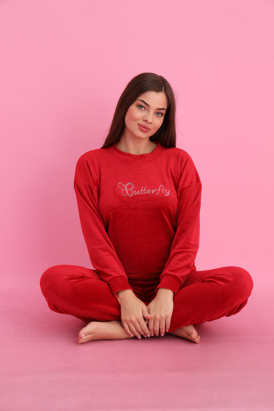French Velvet Women's Tracksuit - Butterfly Model