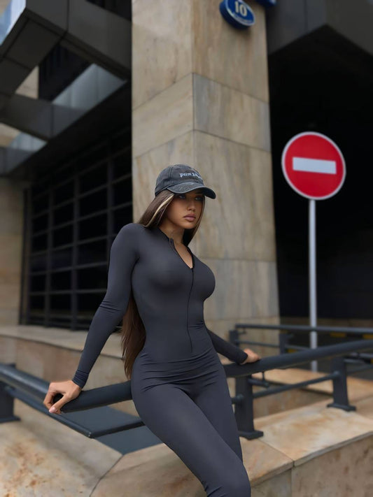 Women’s Full-Length Stretch Jumpsuit – Black Icon Model