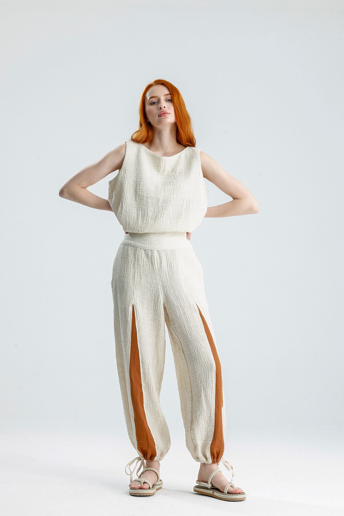 Bohem Cotton Muslin Two Piece Set – Boho Crop Top & Relaxed Pants